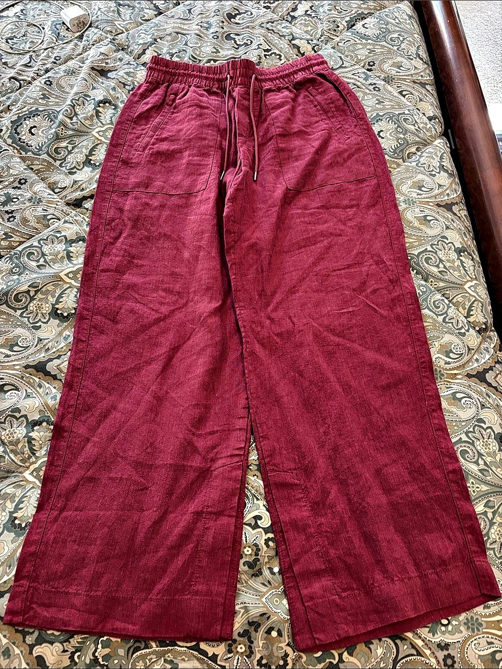 Athleta Retreat Linen High Rise Wide Leg Pant Wide Leg Pants Cranberry Size 4P n